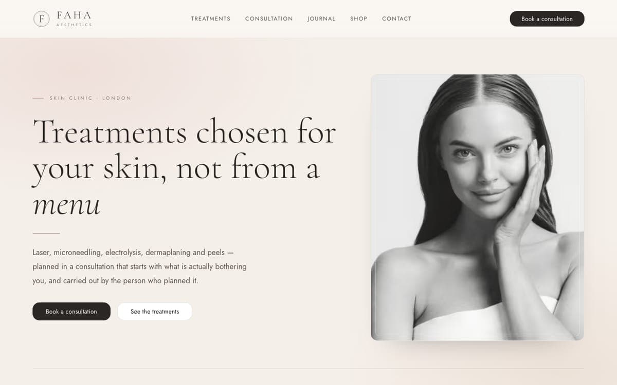 The Faha Aesthetics website